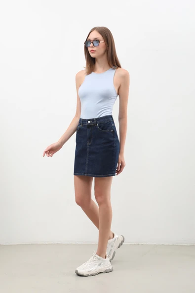 Kadın Rins Mini Jean Etek - 6