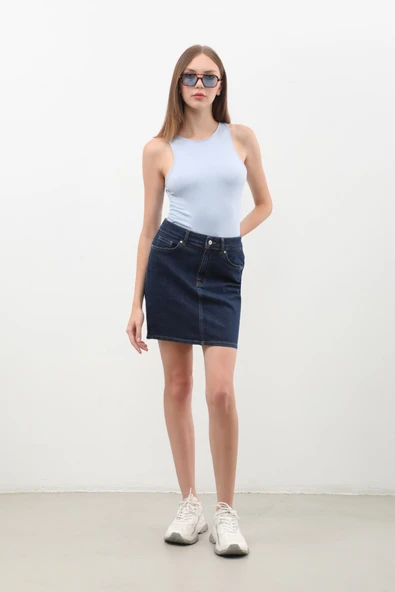 Kadın Rins Mini Jean Etek - 3