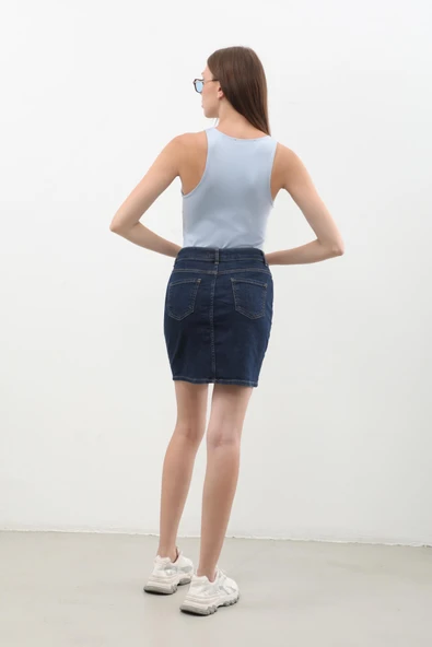 Kadın Rins Mini Jean Etek - 7