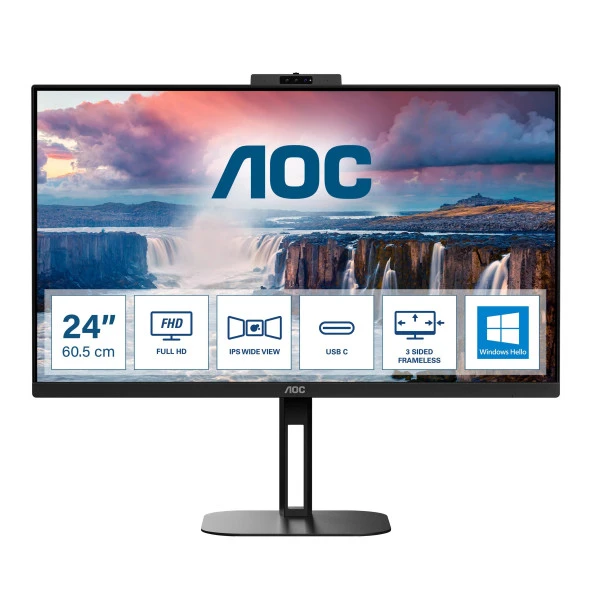 AOC 24V5CW/BK 23.8" 75Hz 1Ms HDMI+DP+USB-C FullHD FreeSync IPS Pivot Vesa Monitör