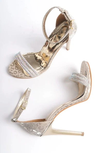 Feles Üç Şerit Taş Detaylı Tek Bant Platform 11 cm İnce Topuklu Kadın Ayakkabı - Resim 18