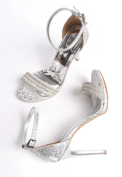 Feles Üç Şerit Taş Detaylı Tek Bant Platform 11 cm İnce Topuklu Kadın Ayakkabı - Resim 8