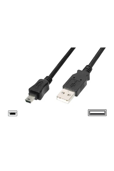 USB 2.0 Bağlantı Kablosu, USB A Erkek - USB mini B (5 pin) Erkek, 1.80 metre, AWG 28, USB 2.0 uyumlu
