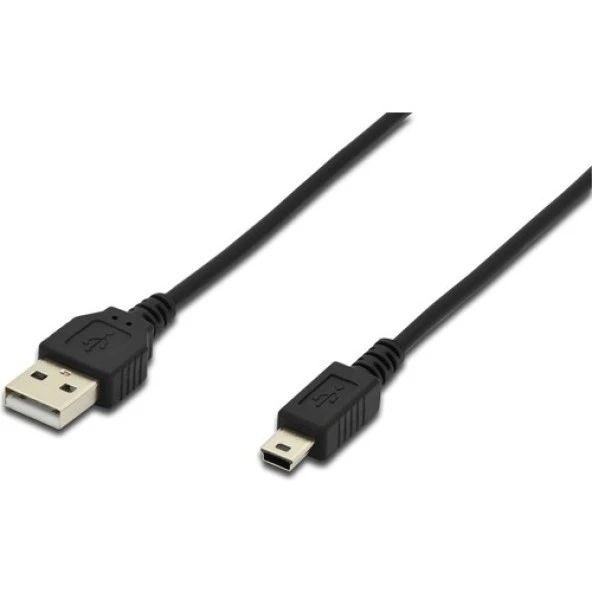 Assmann USB 2.0 Bağlantı Kablosu, USB A Erkek - USB Mini B (5 Pin) Erkek, 1.8 Metre, USB 2.0 Uyumlu