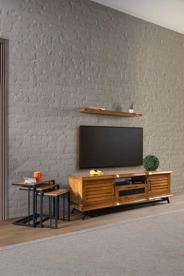 Eymense Koza Ladin Ahşap Tv Ünitesi Seti