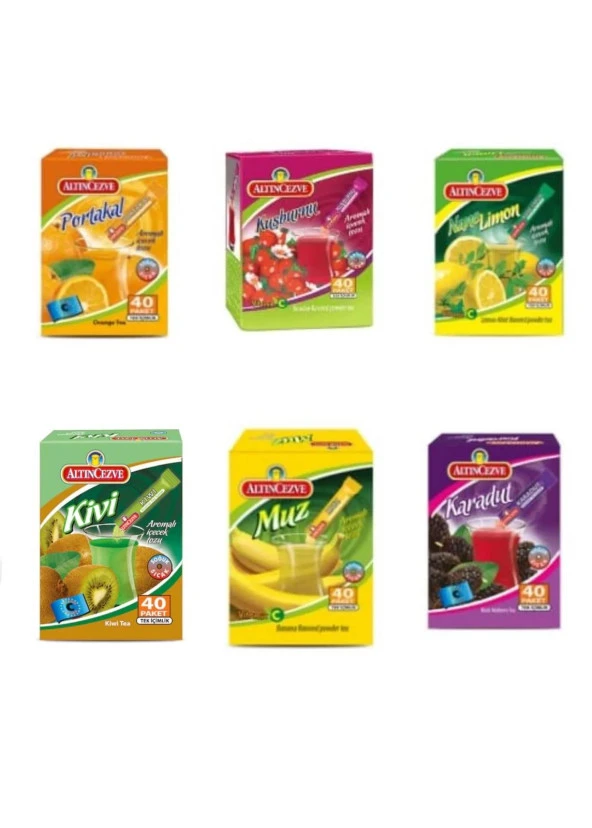 Altıncezve STICK 6 LI Paket Portakal, Kuşburnu, Nane Limon, Kivi, Muz, Karadut (1,5 Gr x 40 Adet) x 6 Kutu