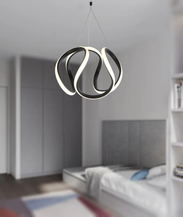 TT Aydınlatma TT306-25-SY  Orta Kavis Mat Siyah Ledli Avize - Resim 3