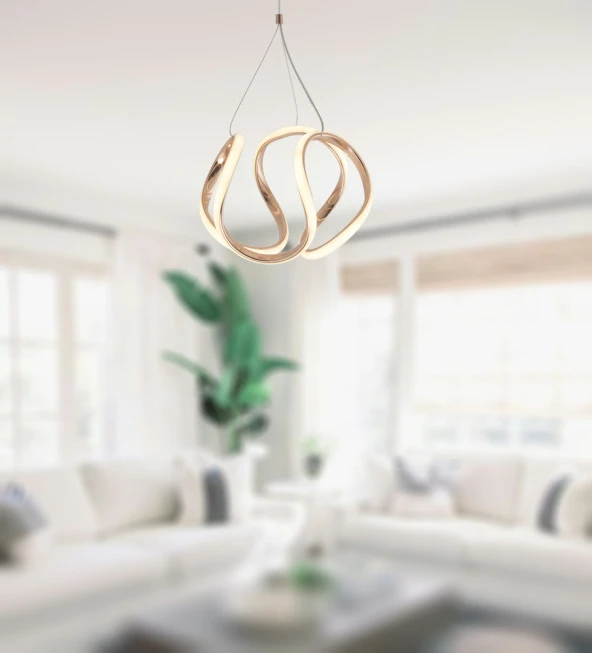 TT Aydınlatma TT306-25-FSR  Orta Kavis Fransız Sarı Kaplama Ledli Avize ürün görseli 1