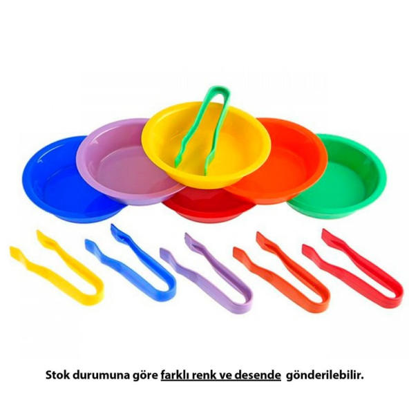 Montesori Eğitici Aktarma Seti 6 Adet Renkli Cımbız/Maşa 6 Adet Renkli Kase - 2