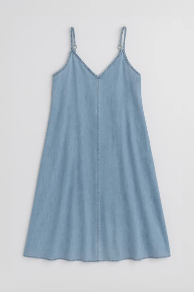 Kadın İnce Askılı Jean Elbise - 11