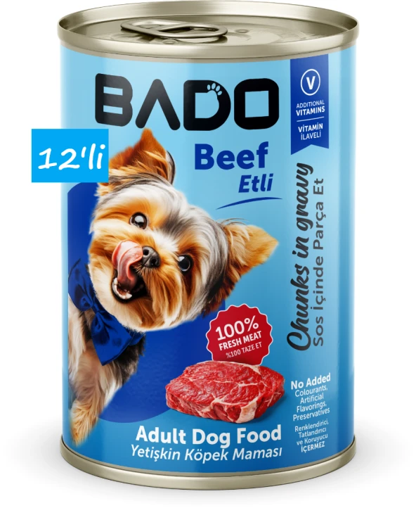 Bado Yetişkin Yaş Köpek Maması Etli 400Gr 12'li