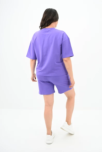 Kadın Yazı Baskılı Büyük Beden Şortlu Takım 3796-23 - 10