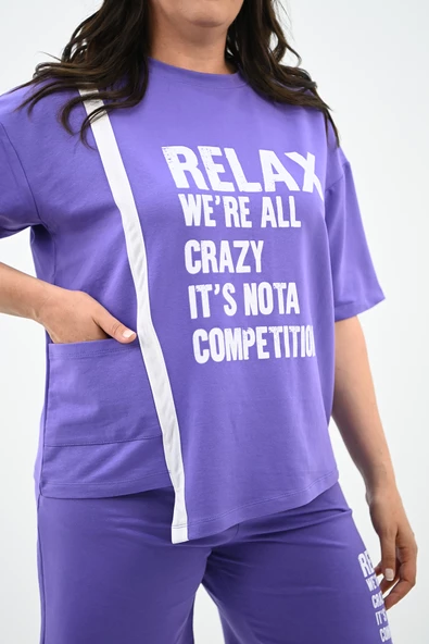 Kadın Yazı Baskılı Büyük Beden Şortlu Takım 3796-23 - 11