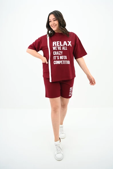 Kadın Yazı Baskılı Büyük Beden Şortlu Takım 3796-23 - 12