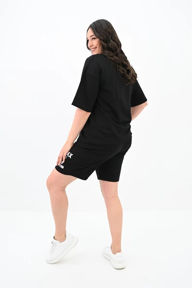 Kadın Yazı Baskılı Büyük Beden Şortlu Takım 3796-23 - 5