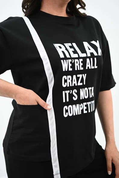 Kadın Yazı Baskılı Büyük Beden Şortlu Takım 3796-23 - 6