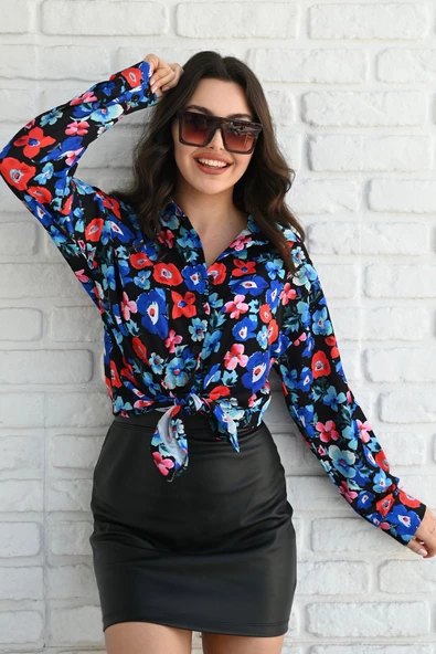 Kadın Uzun Kollu Desenli Gömlek 1529-23 - 5