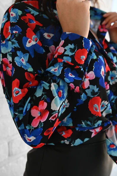 Kadın Uzun Kollu Desenli Gömlek 1529-23 - 7