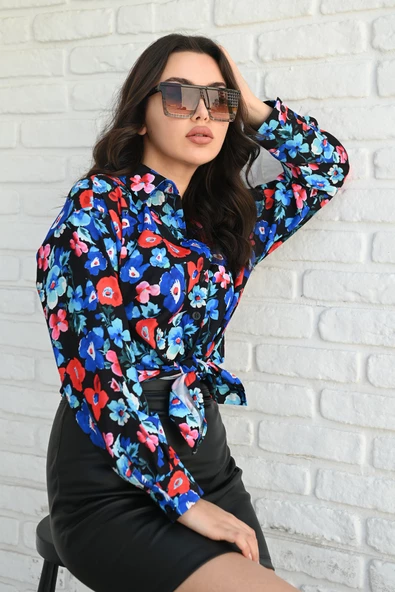 Kadın Uzun Kollu Desenli Gömlek 1529-23 - 3