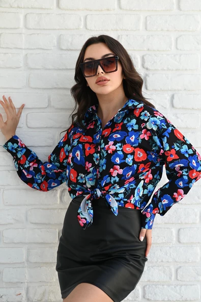 Kadın Uzun Kollu Desenli Gömlek 1529-23 - 4