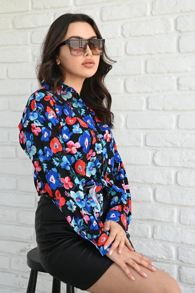 Kadın Uzun Kollu Desenli Gömlek 1529-23 - 2