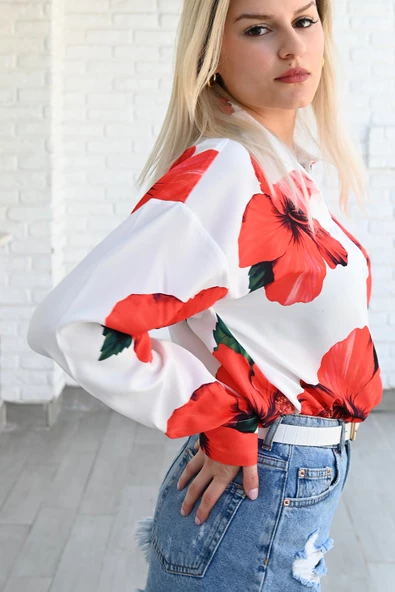 Kadın Uzun Kollu Desenli Gömlek 1529-23 - 11