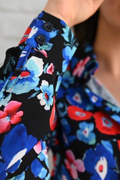 Kadın Uzun Kollu Desenli Gömlek 1529-23 - 6