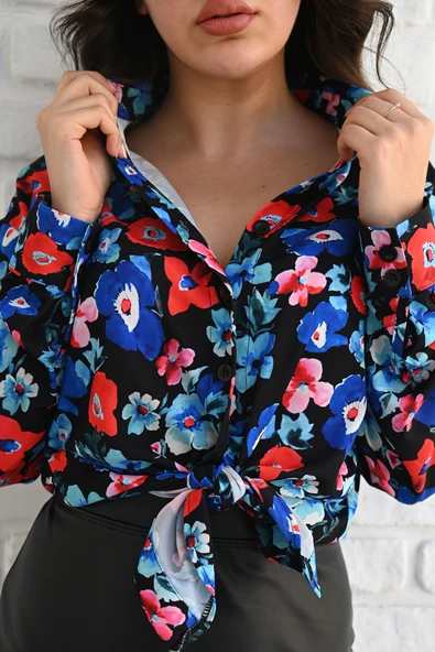 Kadın Uzun Kollu Desenli Gömlek 1529-23 - 8