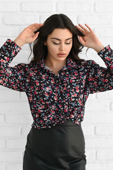 Kadın Uzun Kollu Desenli Gömlek 1529-23