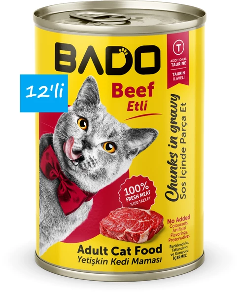 Bado Yetişkin Yaş Kedi Maması Etli Biftekli 400Gr 12'li