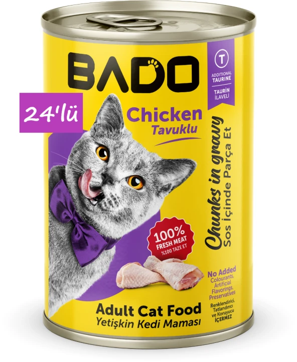 Bado Yetişkin Yaş Kedi Maması Tavuk Etli 400Gr 24'lü - 2