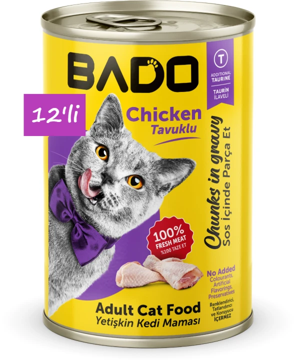 Bado Yetişkin Yaş Kedi Maması Tavuk Etli 400Gr 12'li