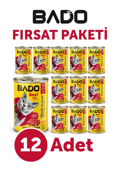 Bado Yetişkin Yaş Kedi Maması Etli Biftekli 400Gr 12'li - 2