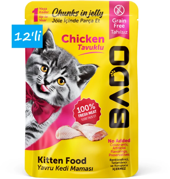 Bado Yavru Yaş Kedi Maması Tavuk Etli 85Gr 12'li - 2