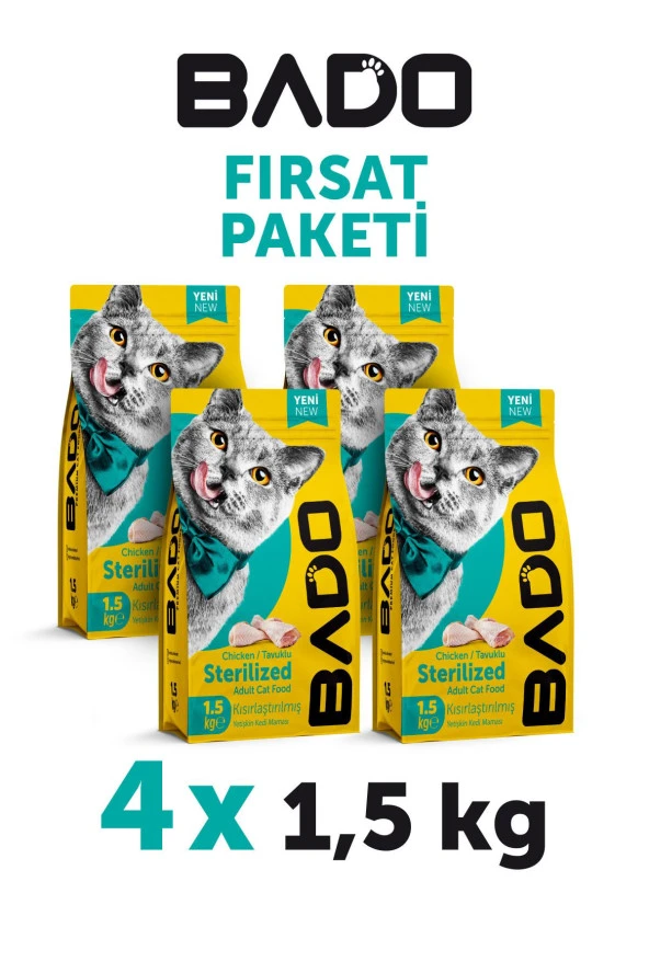 Bado Kısırlaştırılmış Kedi Maması Tavuk Etli 1,5 Kg 4'lü - 2