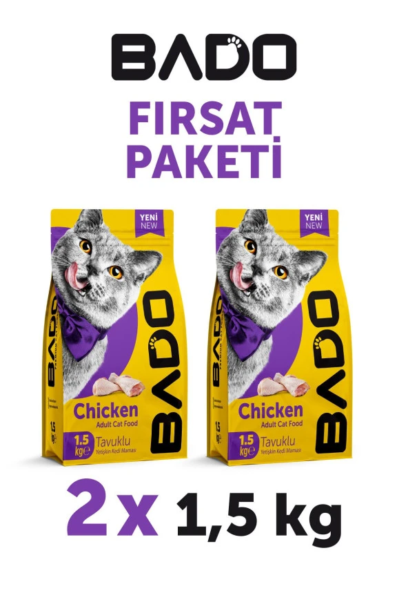 Bado Yetişkin Kedi Maması Tavuk Etli 1,5 Kg 2'li