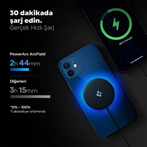 Spigen MagFit (7.5W) Manyetik Kablosuz Şarj Cihazı iPhone için MagSafe özellikli ArcField Black - ACH02190 - 4