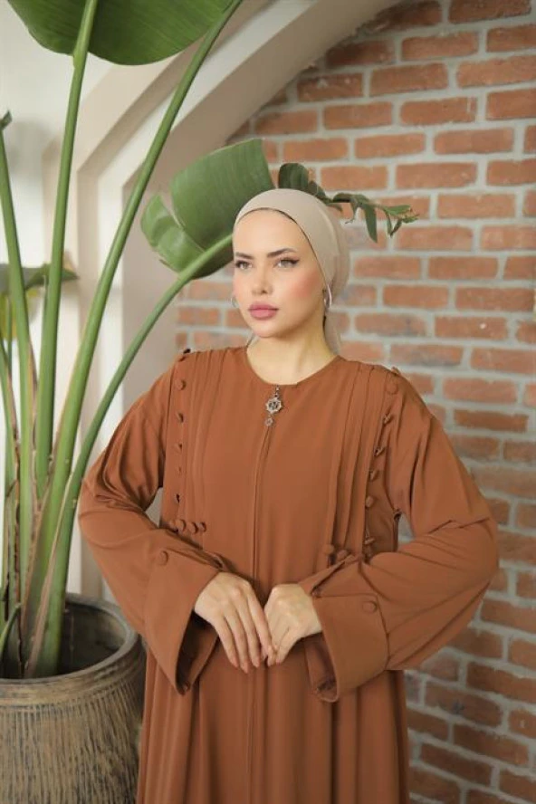 KAPLAMA DÜĞMELİ  NERVÜRLÜ  FERACE KAHVE - 4