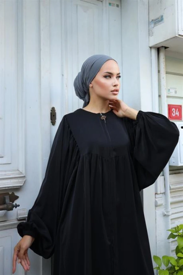 BALON KOLU OVERSİZE FERACE SİYAH