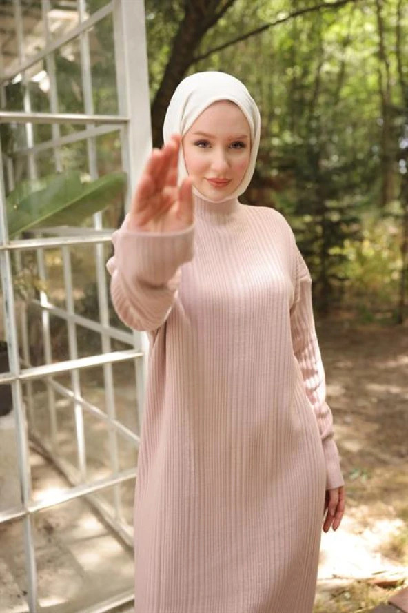 TESETTÜR Reglan kollu triko elbise LILA - 4