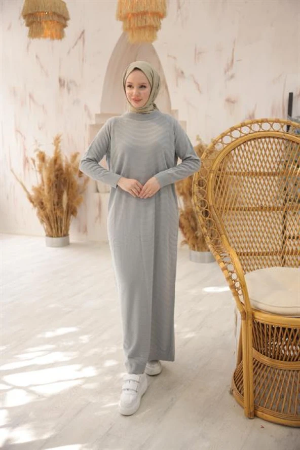 Oversize Triko Elbise GRİ - 2