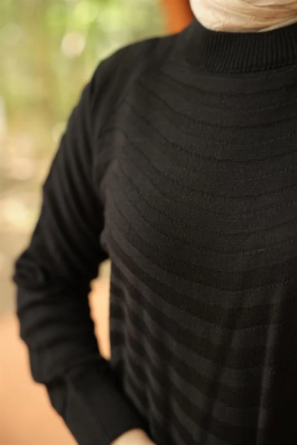 Oversize Triko Elbise SİYAH - 4
