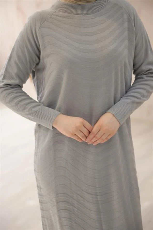 Oversize Triko Elbise GRİ - 4