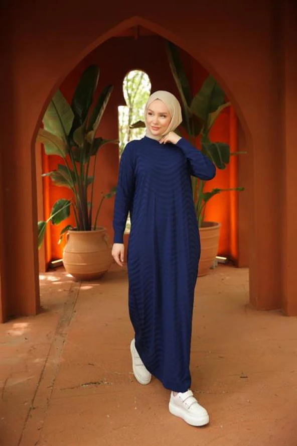 Oversize Triko Elbise LACİVERT - 2