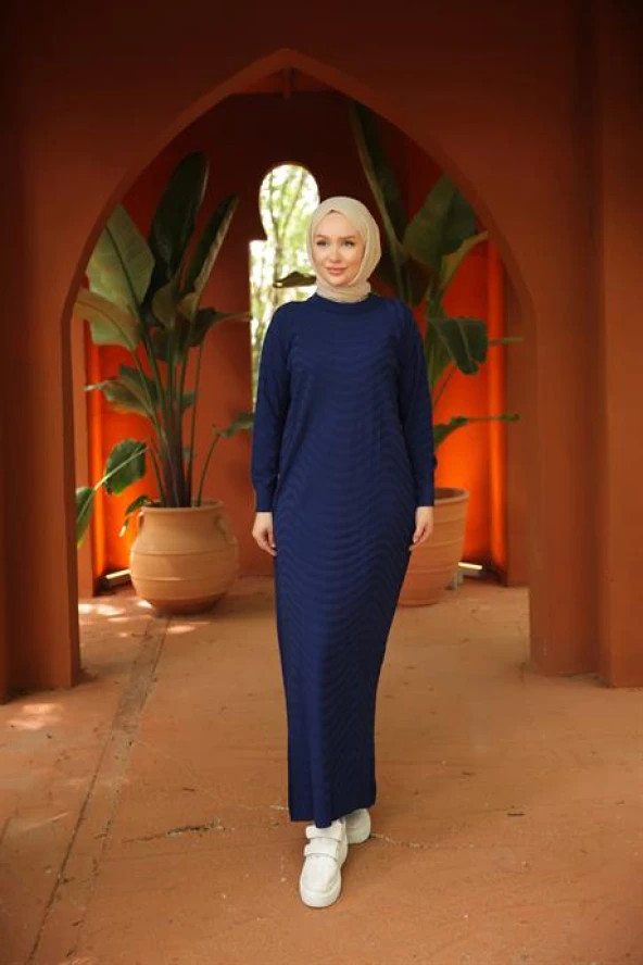 Oversize Triko Elbise LACİVERT - 3