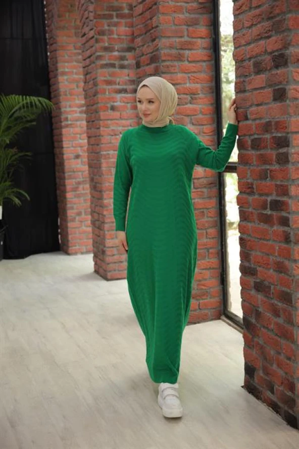 Oversize Triko Elbise YEŞİL - 3