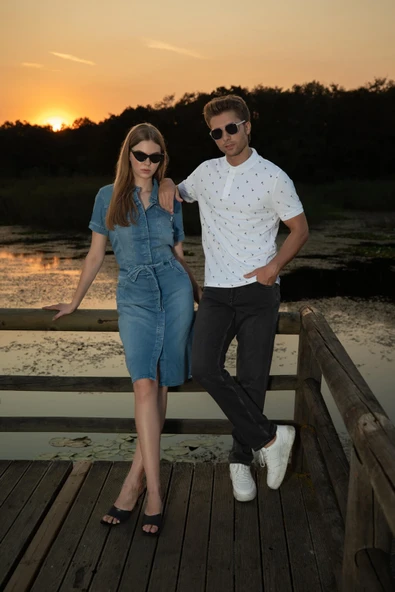 Kadın Kemer Detaylı Düğmeli Kısa Jean Elbise - 6