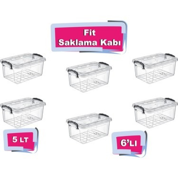 6'lı Fit Saklama Kabı 5 Lt - Plastik Saklama Kabı - Saklama Kabı