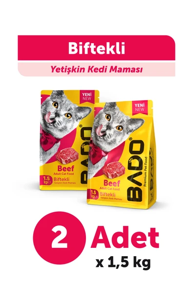 Bado Yetişkin Kedi Maması Etli Biftekli 1,5 Kg 2'li