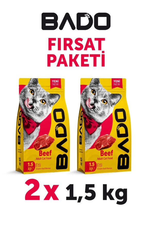Bado Yetişkin Kedi Maması Etli Biftekli 1,5 Kg 2'li - 2